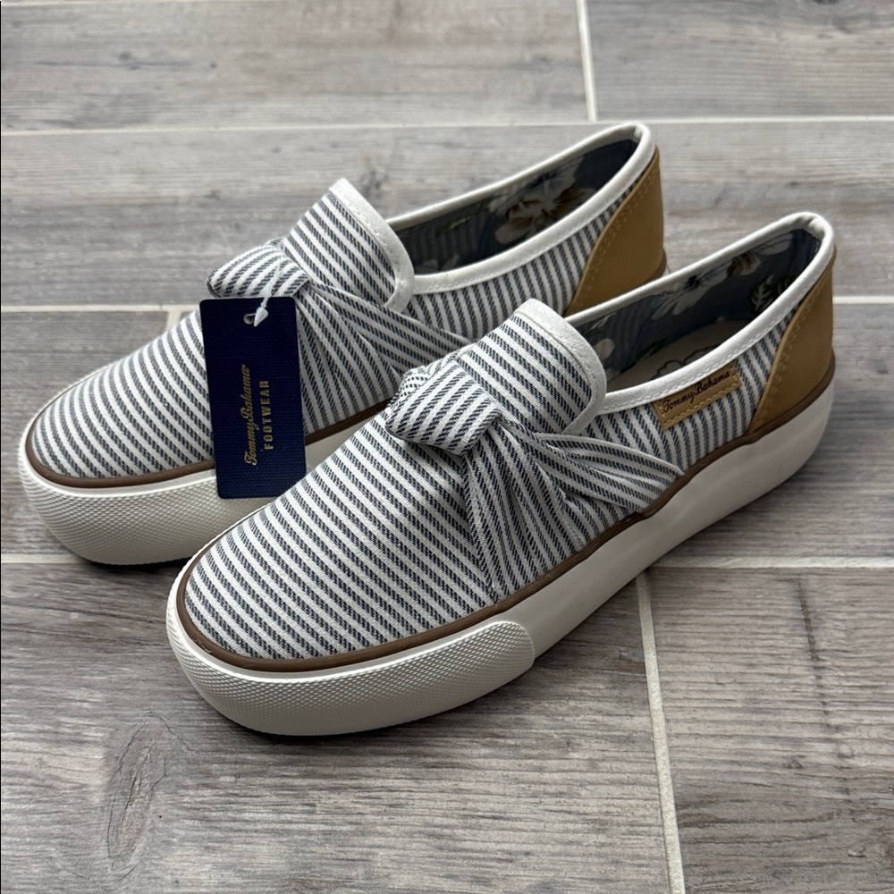 Tommy Bahama Black and White Striped Slip-On Shoes